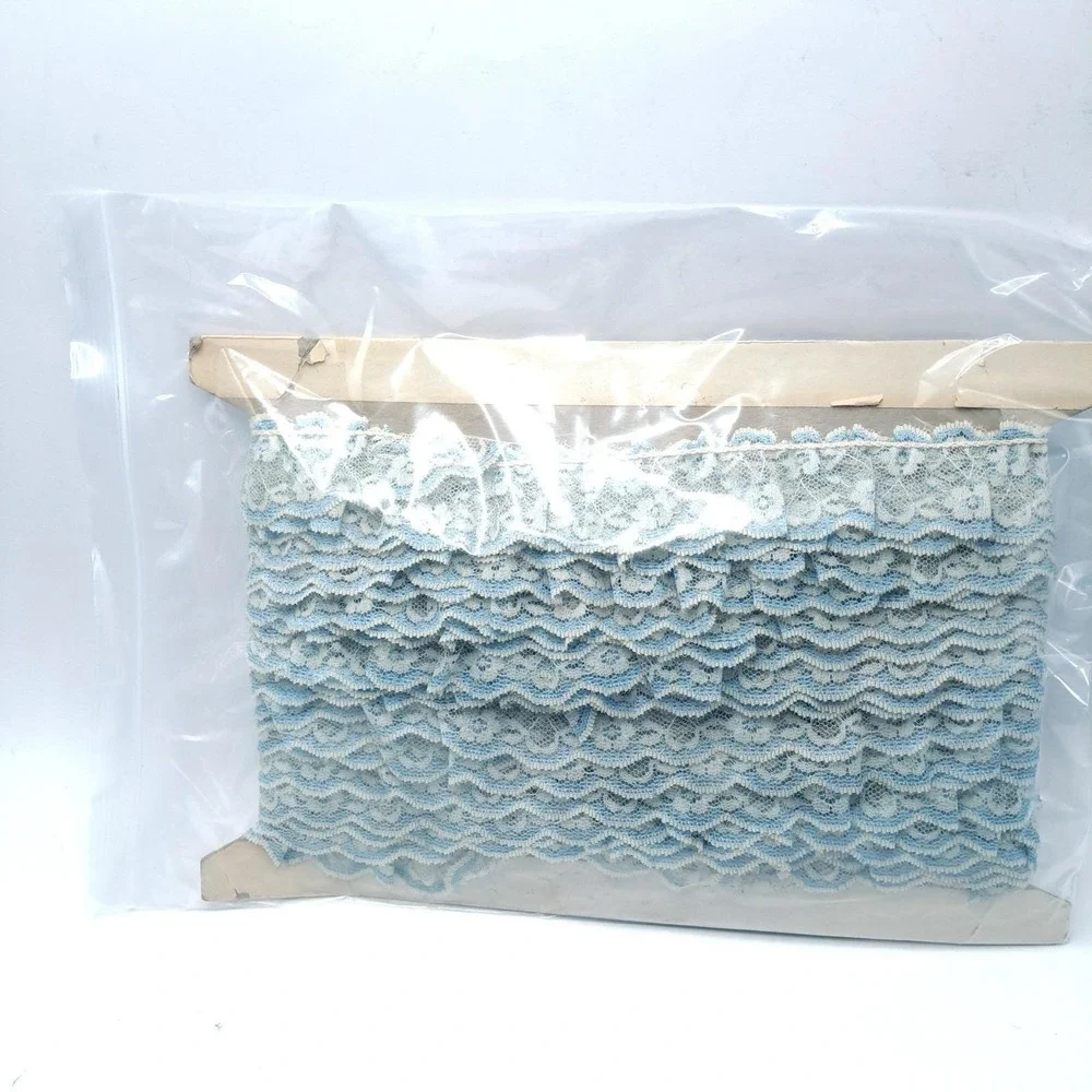 Lion Ribbon Co Elastitrim Lace Trim 10 Yards Blue Ivory Vintage Ruffle Sewing